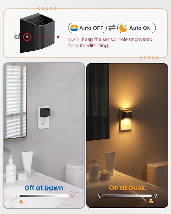 NIORSUN Night Lights Plug Into Wall, Auto Brightness Sensor Night Light (8 Pack)