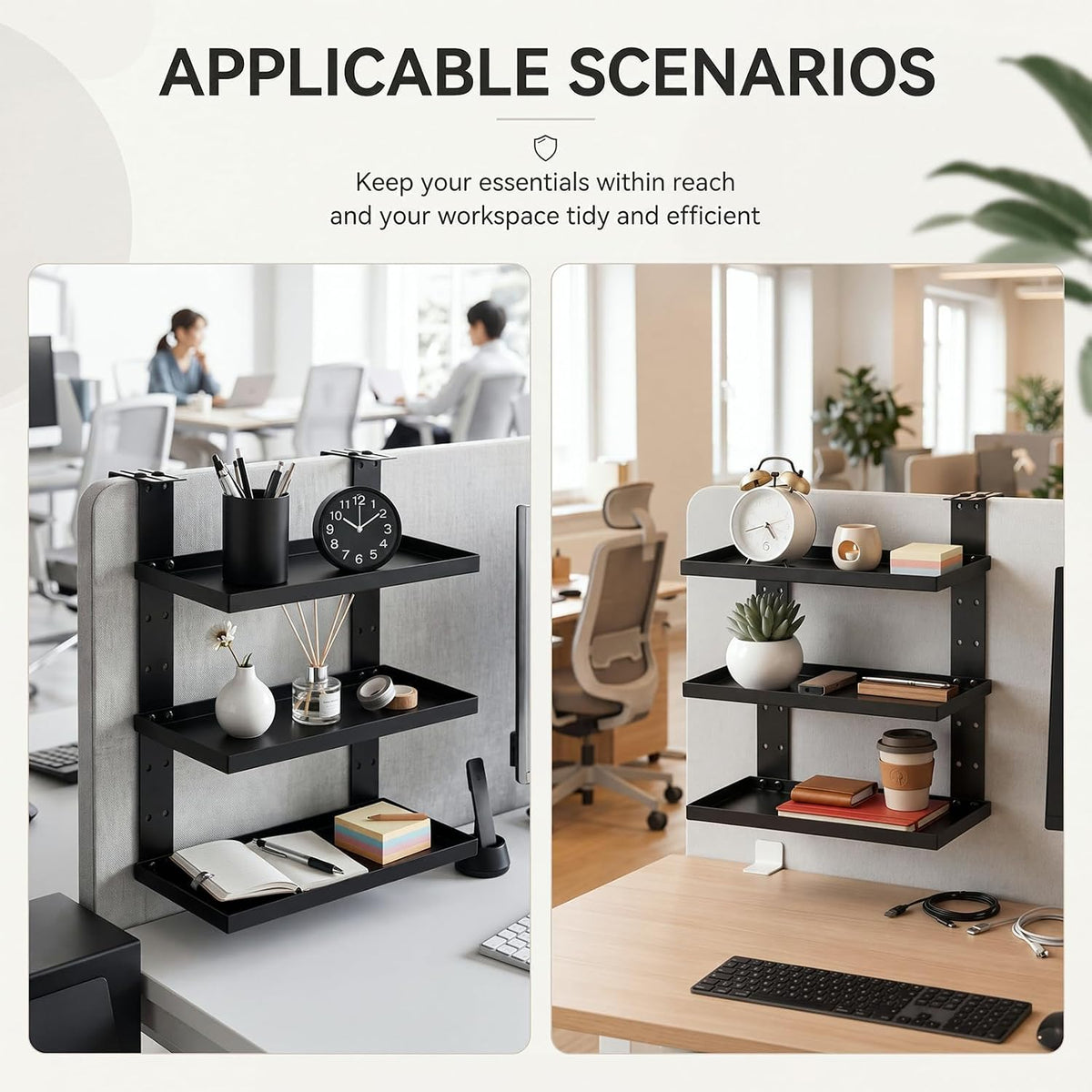 1 Pcs 3 Tier Square Large Cubicle Rectangle Shelf with Hooks