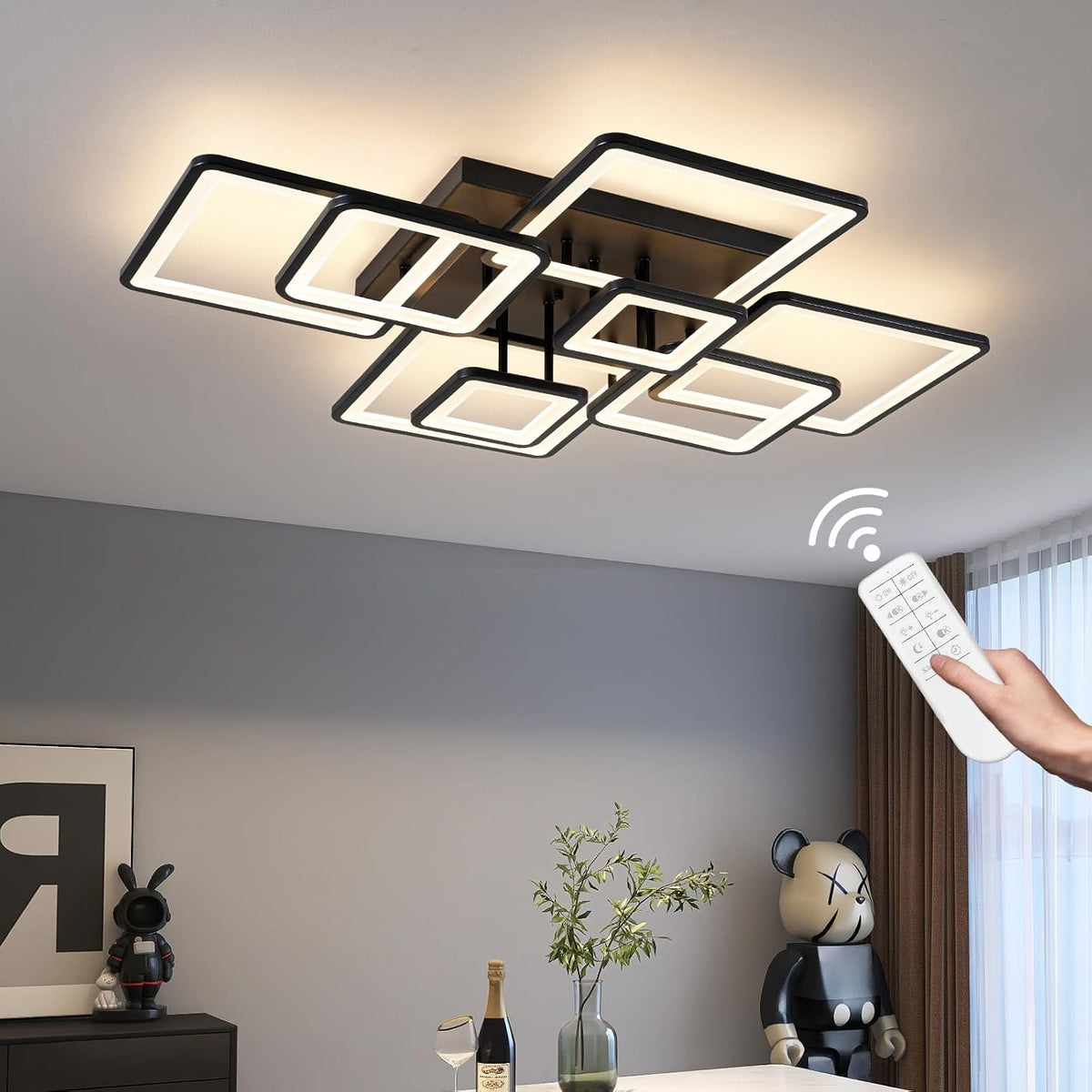 Shine LUEST Modern LED Ceiling Light, Dimmable LED Chandelier Black Flush Mou...
