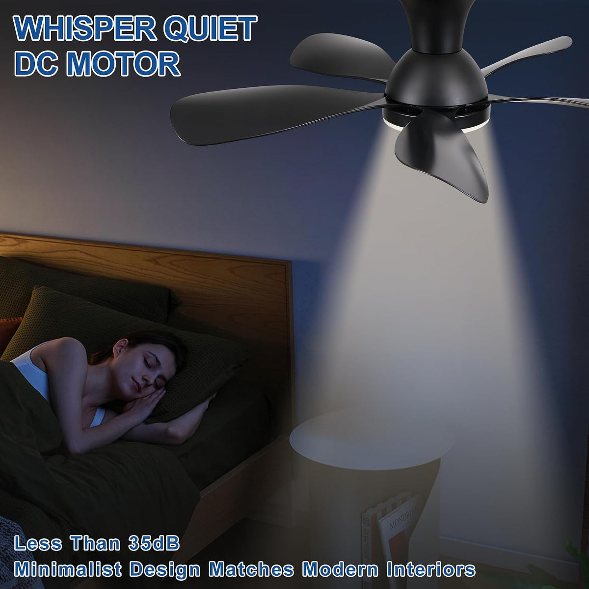 NKPU 33 Inch Low Profile Ceiling Fans with Lights, Black