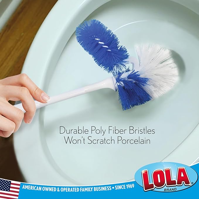 LOLA Classic Toilet Brush w/Under-The-Rim Scrubber, 24 Pack, Deep Cleans The