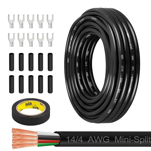 MOOKEERF 14/4 AWG Mini-Split Cable - 30FT 14 AWG 4 Conductor Control Cable 300V