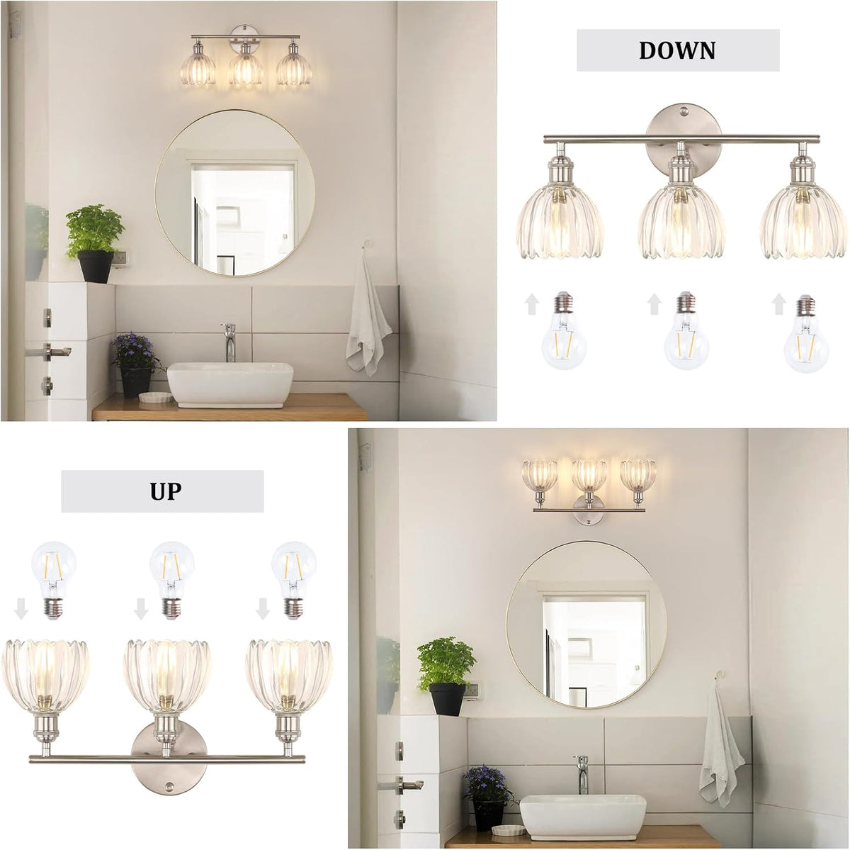 Shenmoyl Bathroom Light Fixtures, 3-Light Vanity wall Light Over Mirror with ...