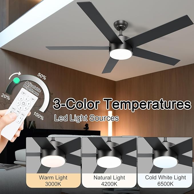 POCHFAN 60 Inch Black Ceiling Fans