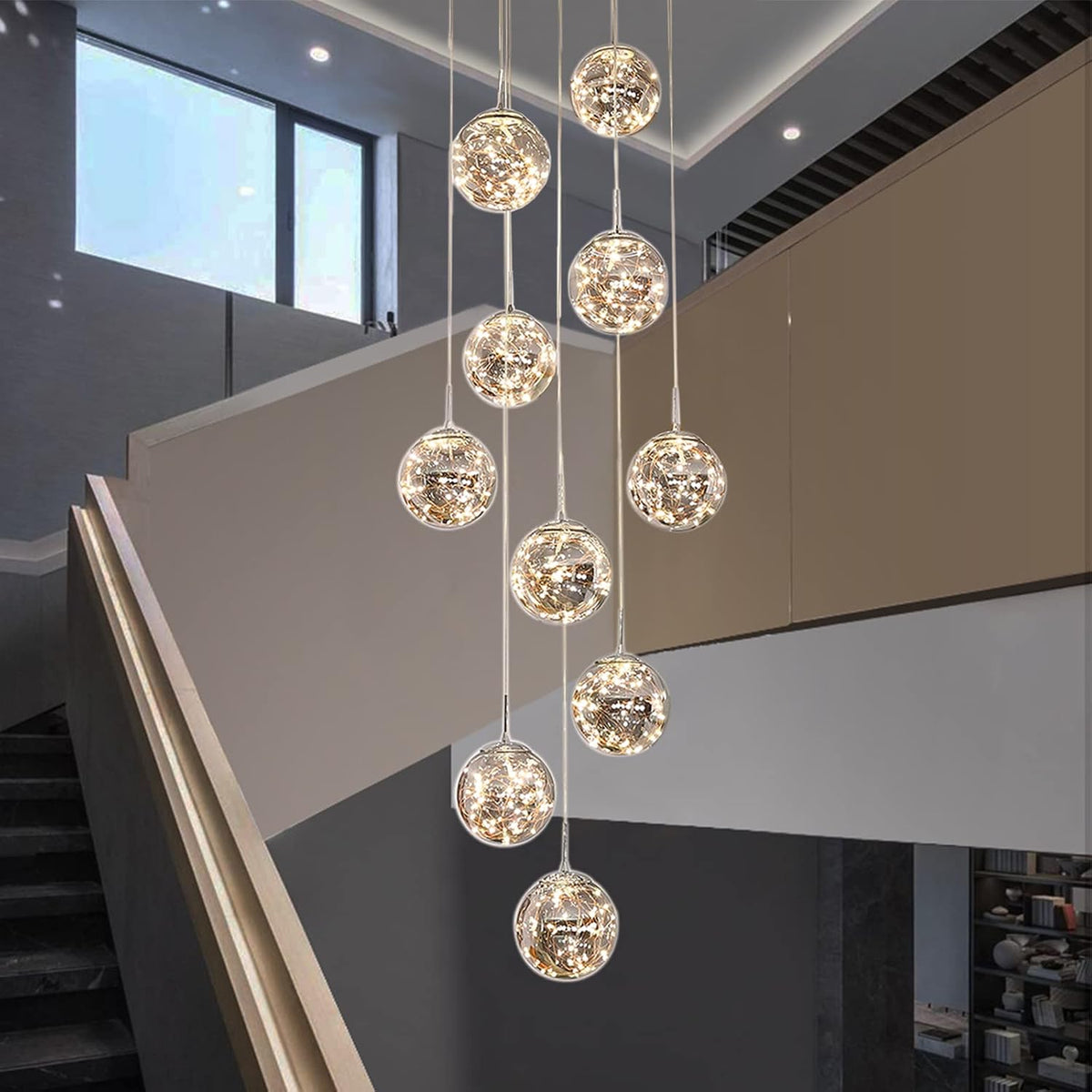 10-Light LED Staircase Chandelier Crystal Ceiling Lights Large Chandeliers fo...