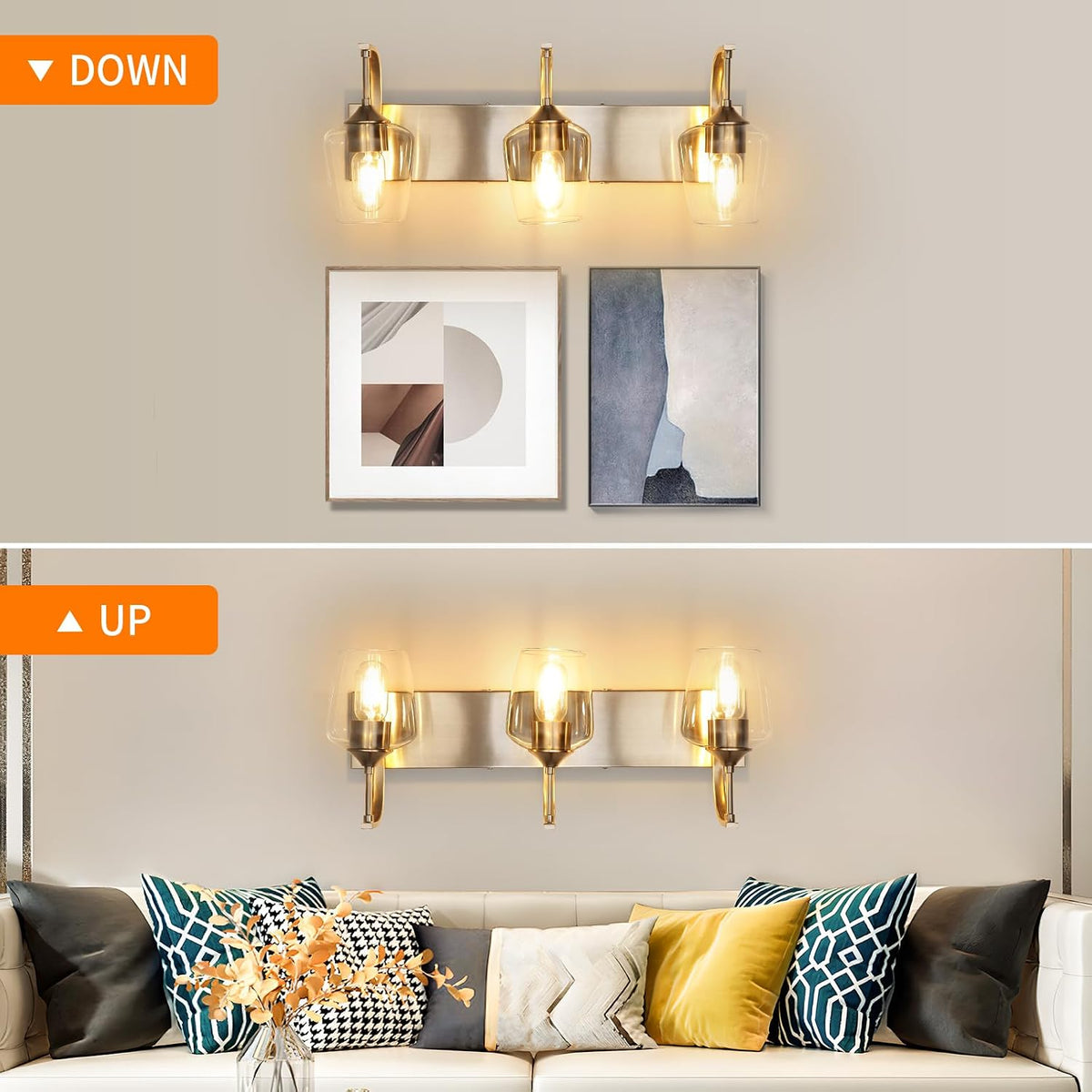 foucasal Brushed Nickel 3-Light Vanity Light Fixture Over Mirror