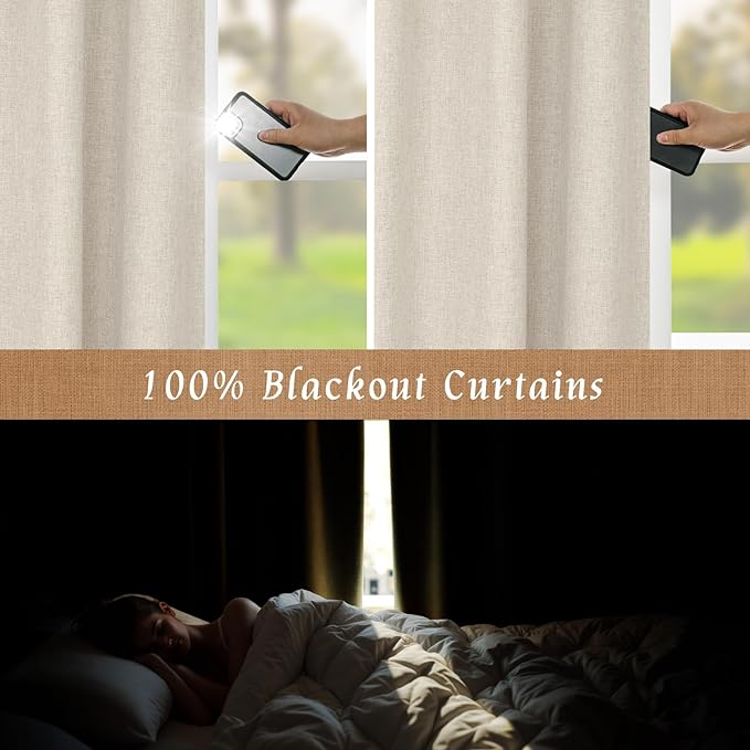 LAMIT 100% Blackout Linen Curtains