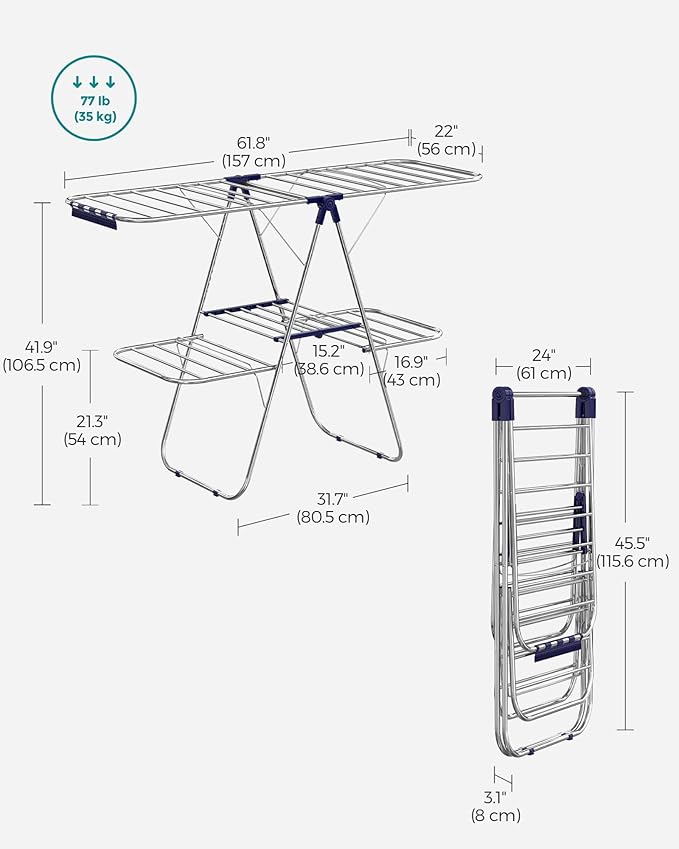 SONGMICS Clothes Drying Rack, Foldable 2-Level Laundry Drying Rack,