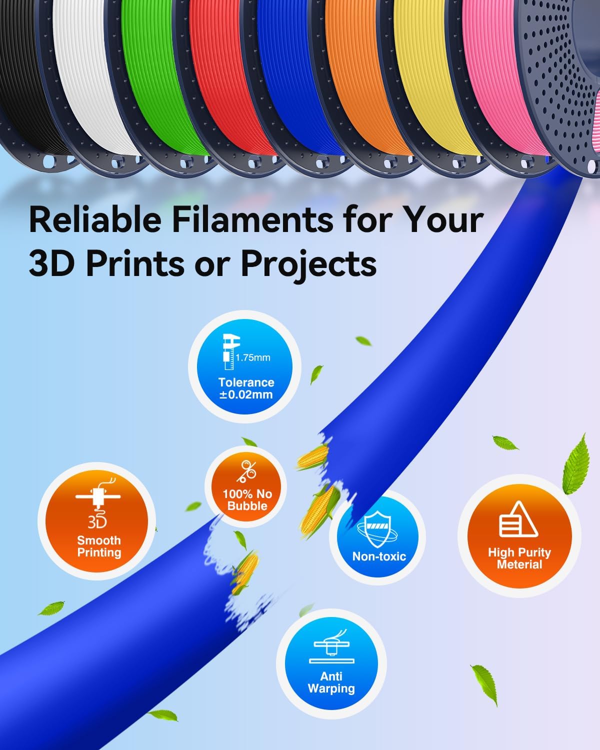 JAYO PETG 3D Printer Filament Bundle 1.75mm, 250g, 8-Pack