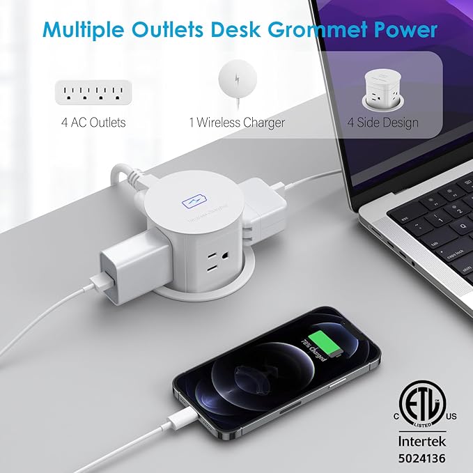 Jgstkcity Pop Up Outlet with 15W Wireless Charger, 4 Outlets 15A, Splash