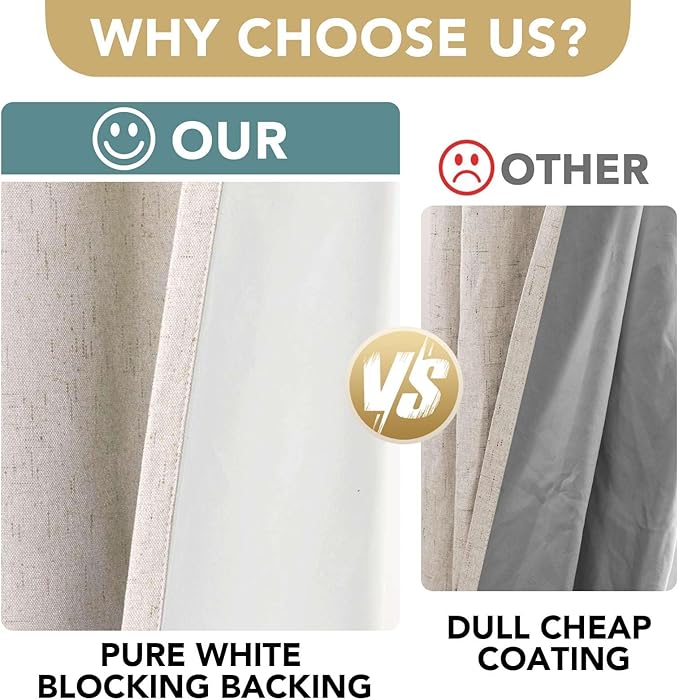 H.VERSAILTEX Blackout Linen Curtains, 100% Blackout Drapes Textured Blackout