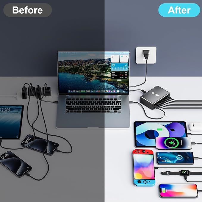 500W USB C Fast Charger Block, 8 Port USB Charging Station, GaN Ⅲ Pro Double