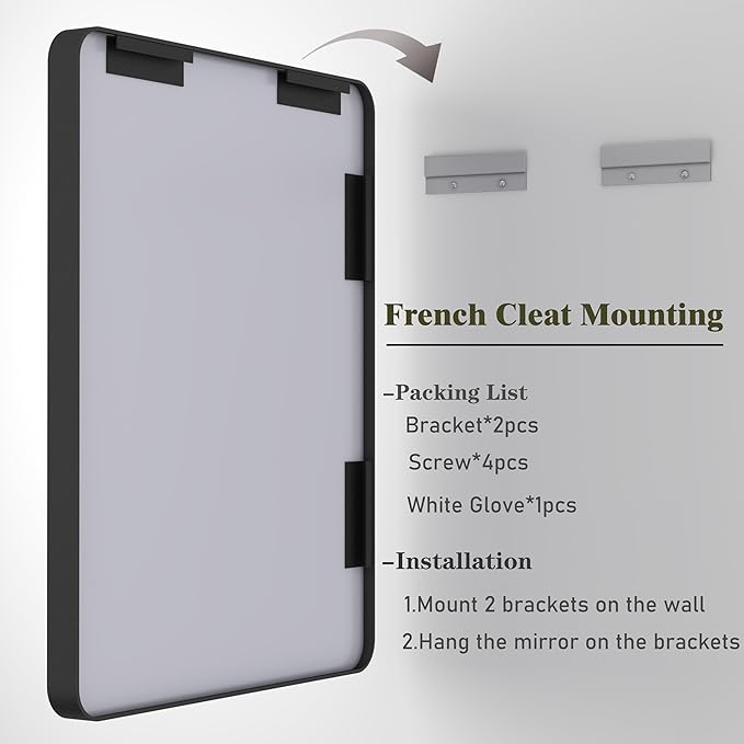32x36 Black Bathroom Mirror, Rounded Rectangle Mirror, Shatterproof