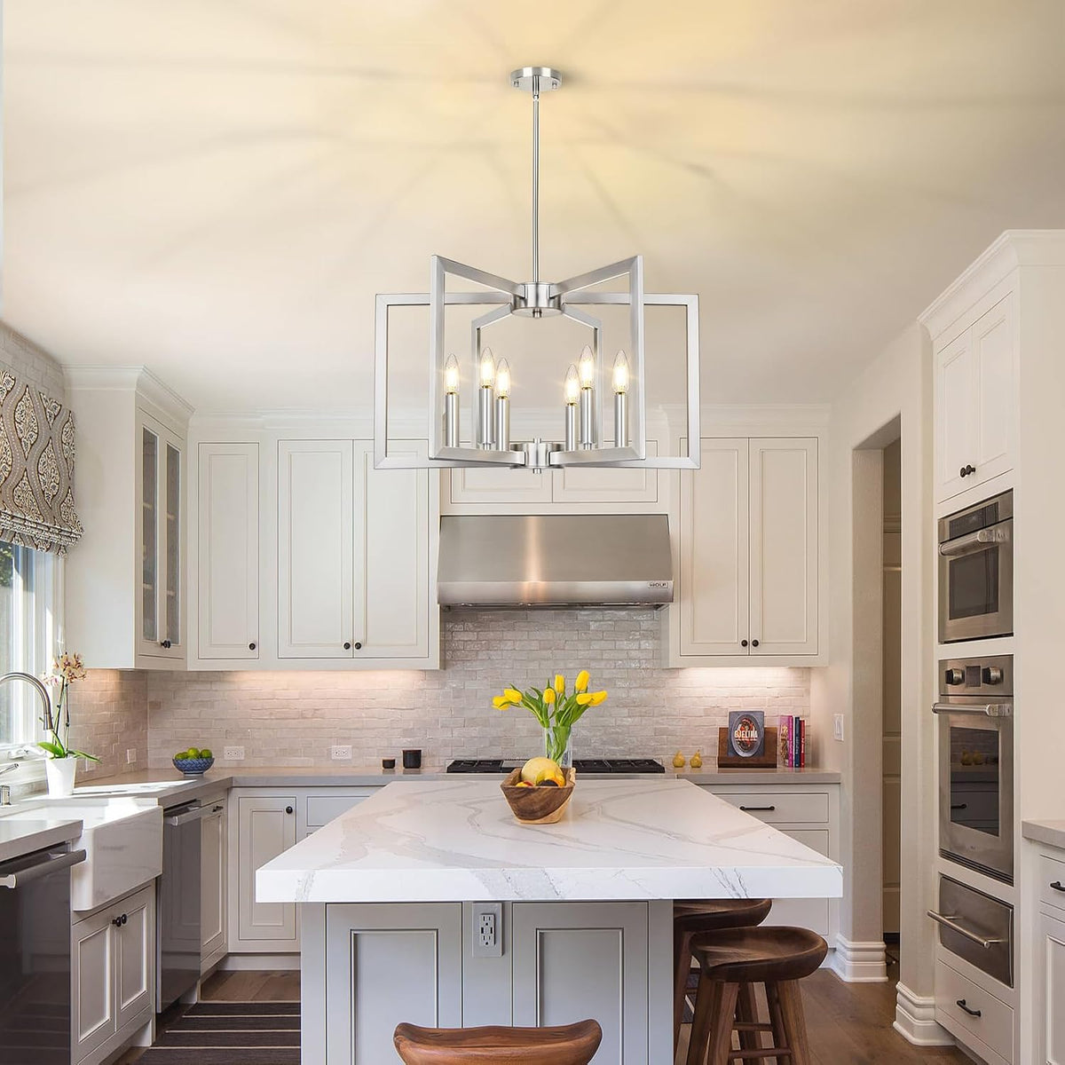 20"-62" Height Adjustable Brushed Nickel Kitchen Chandelier for Din...