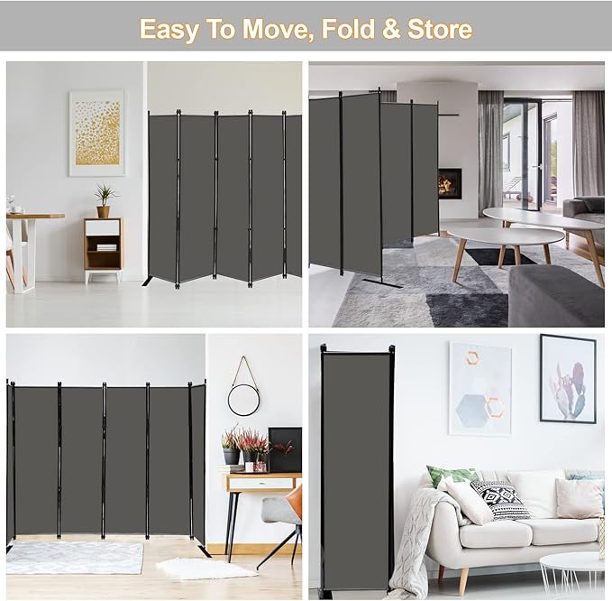 MAYOLIAH 6 Panel Folding Privacy Screen 9ft Wide, 6ft Tall Partition Room