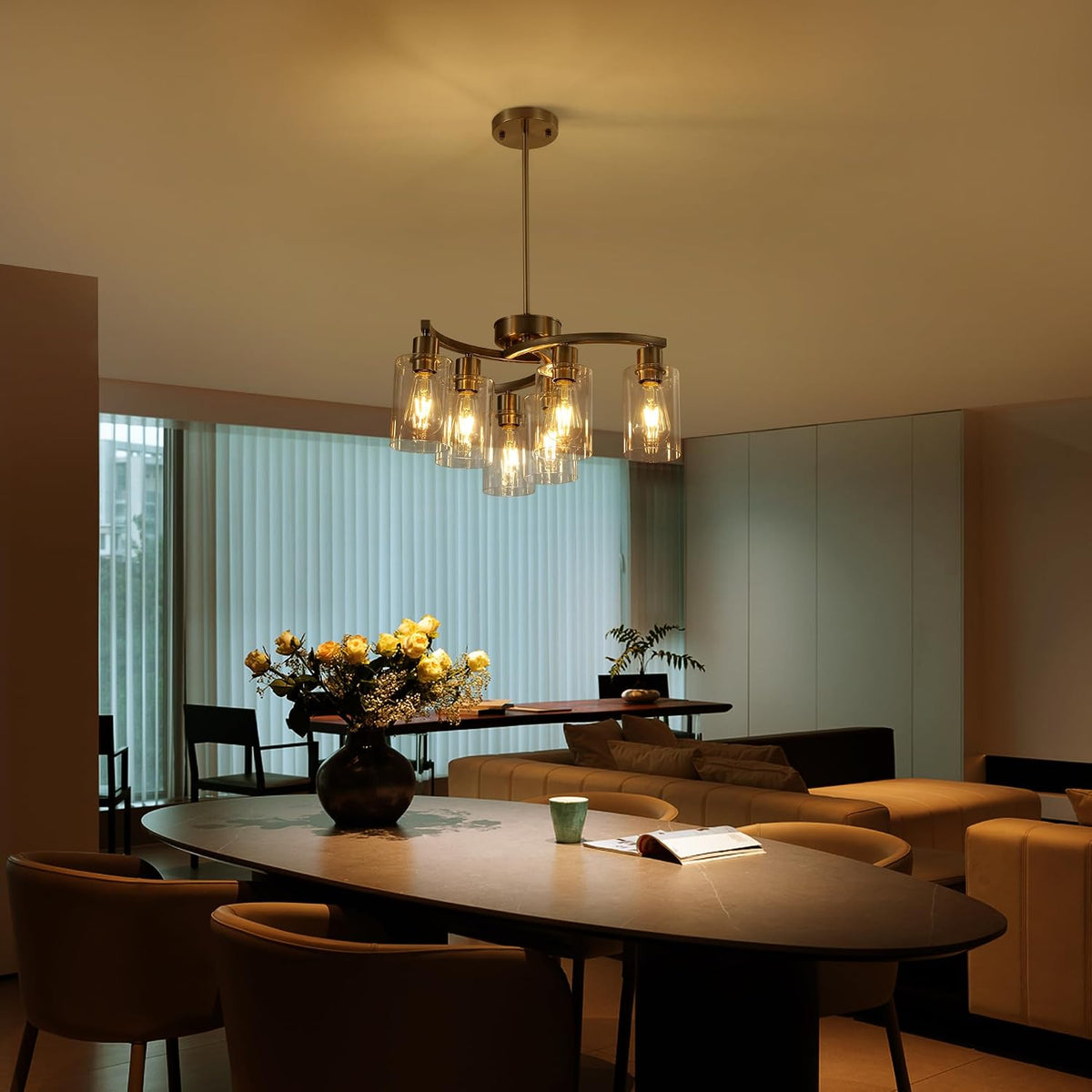 CNRATYE 6-Light Brushed Nickel Chandeliers for Dining Room Light Fixtures Ove...
