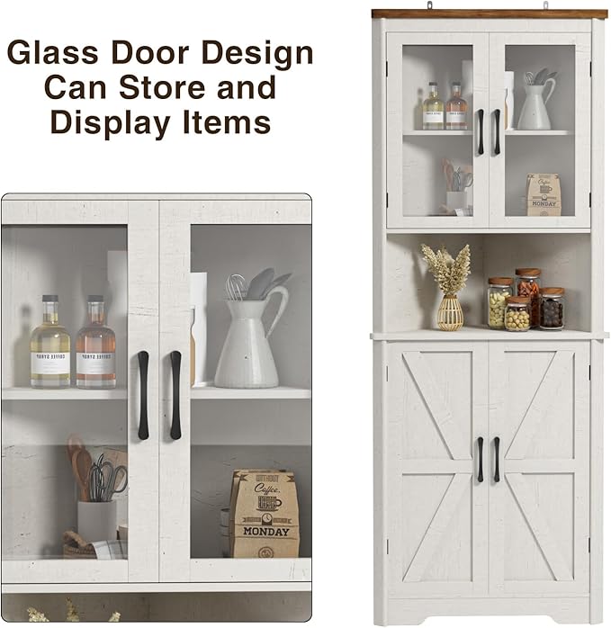 67''H Tall Corner Cabinet with 4 Tempered Glass Doors and Barn Doors,...