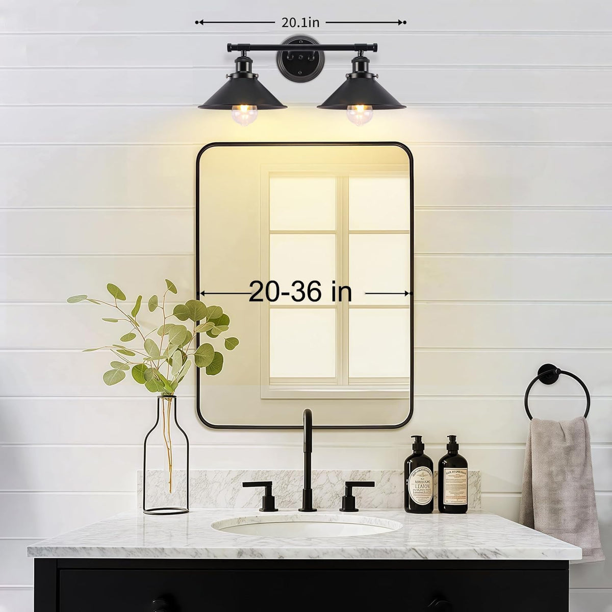 Black Bathroom Light Fixture, 2-Light Farmhouse Vanity Lights for Bathroom