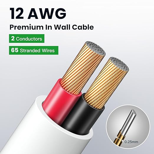 BAHIWOM Fire Safety CL2 Speaker Wire in-Wall & in-Ceiling 12 Gauge Wire 2...