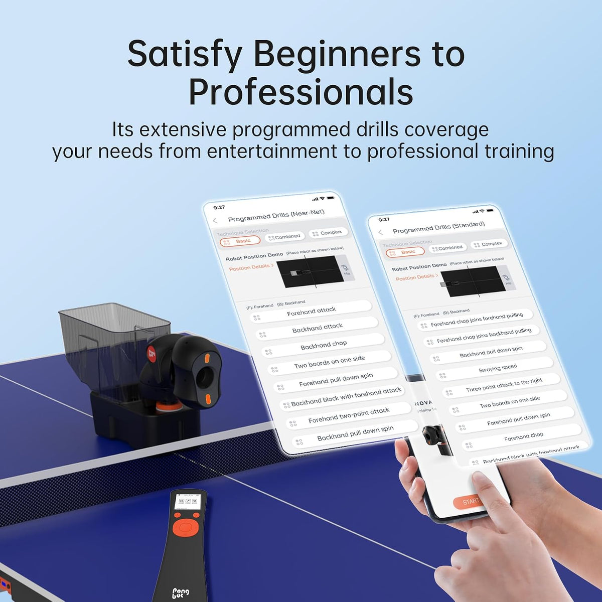 PONGBOT Table Tennis Robot: APP Control 264 Drills, Portable Ping Pong Machin...