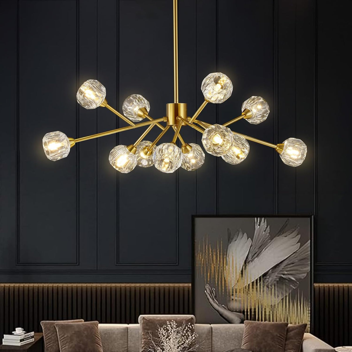 Gold Sputnik Chandeliers for Living Room,12 Lights D36'' Inch