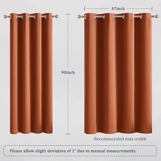 DUALIFE Rust Burnt Orange Curtains 90 Inches Long Blackout Bedroom Curtains