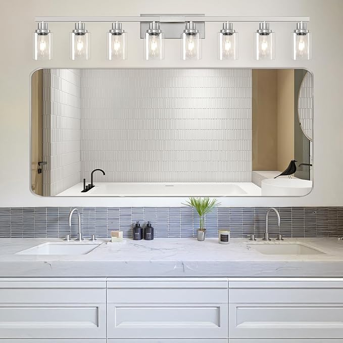 DIKAIDA 52inch Brushed Nickel Vanity Light Fixtures, 8 Light Brushed Nickel