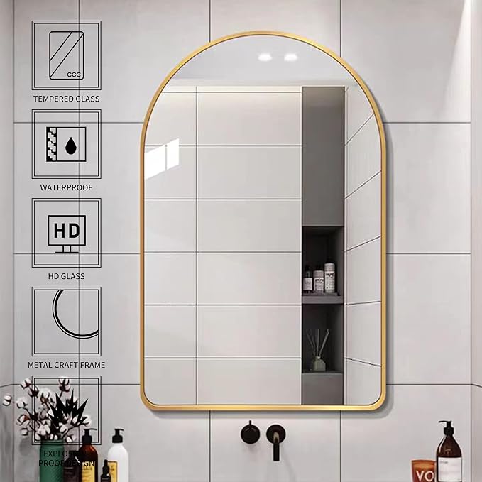 20x28 inch Gold Arched Mirror for Bathroom Vanity Mirror or Wall Decor Arch