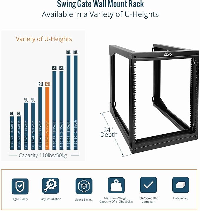 Tecmojo 12U Wall Mount Server Rack, Open Frame Network Rack