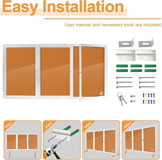 Lockable Outdoor Enclosed Bulletin Board, Weatherproof Cork Noticeboard