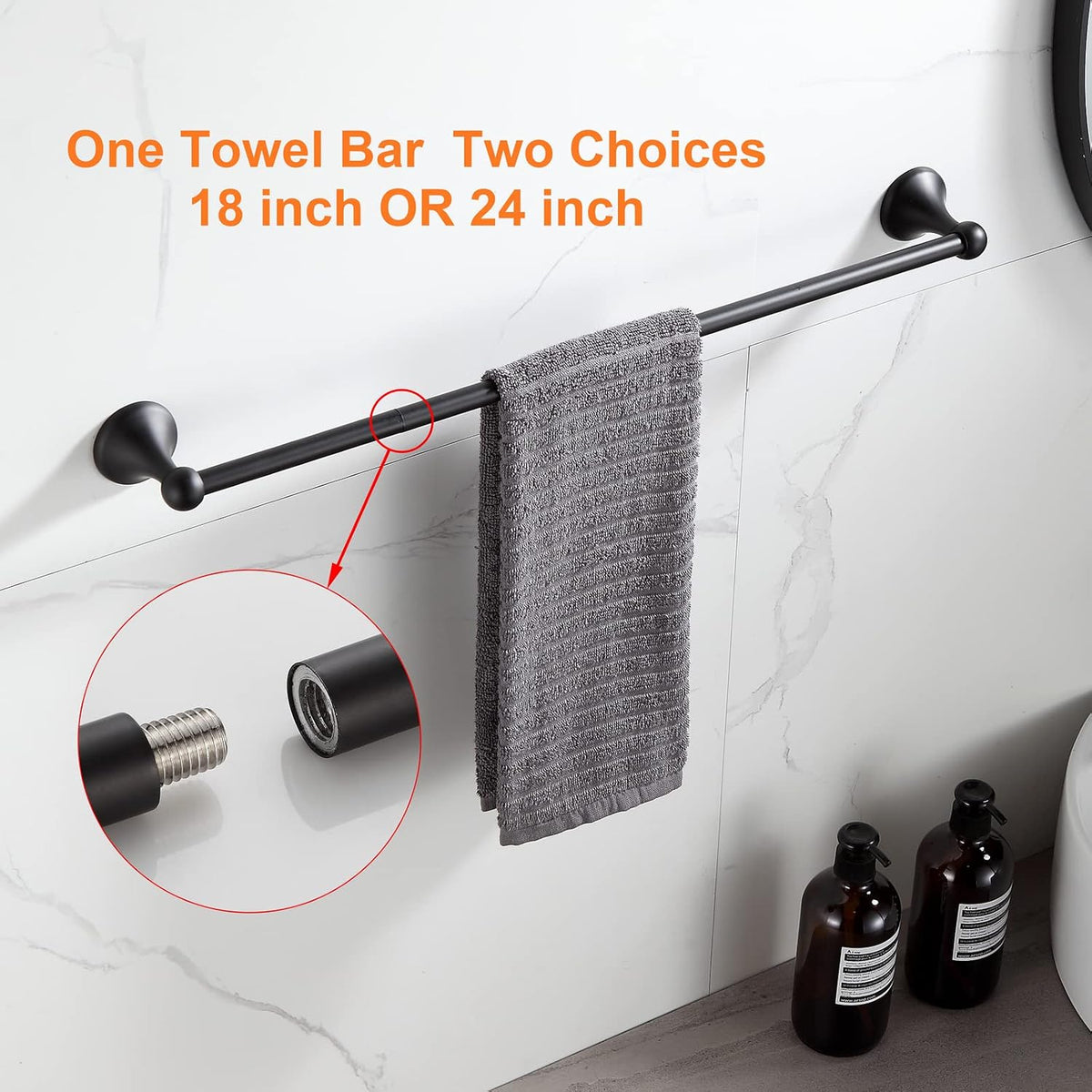 BGL Bathroom Hardware Set Matte Black Adjustable Expandable Bath Towel Bars B...
