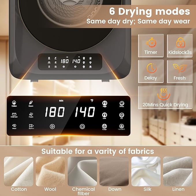 VCJ Portable Dryer for Laundry, 12lbs Clothes Dryer