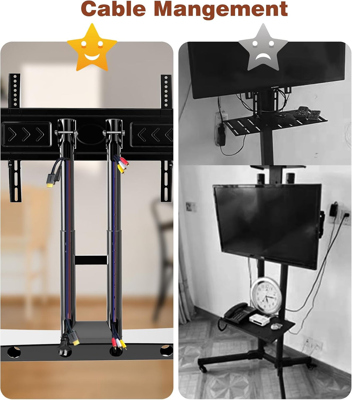 Rolling TV Stand, Portable Mobile Floor Confidence Monitor Stand on Wheels