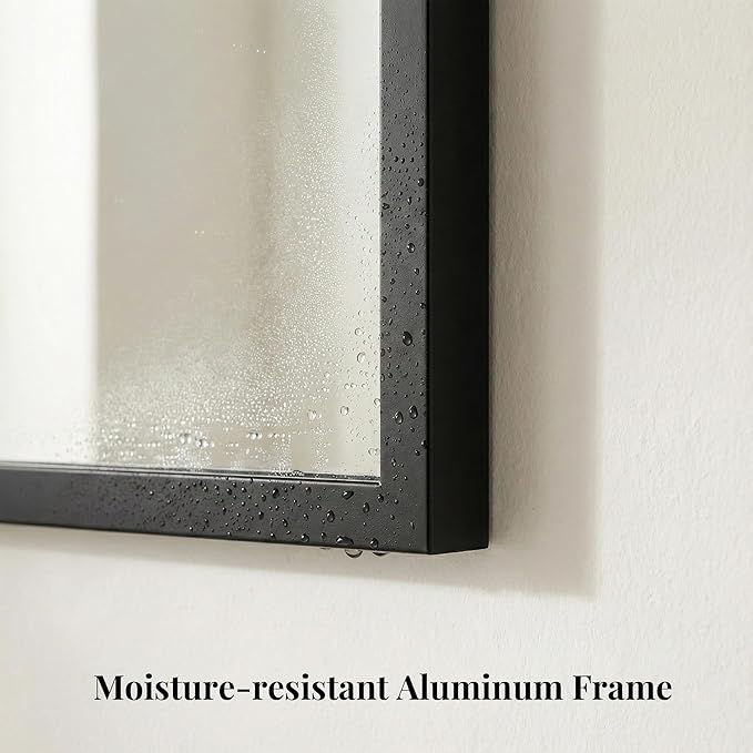 30''x30'' Square Black Bathroom Mirror, Matte Metal Framed Wa...