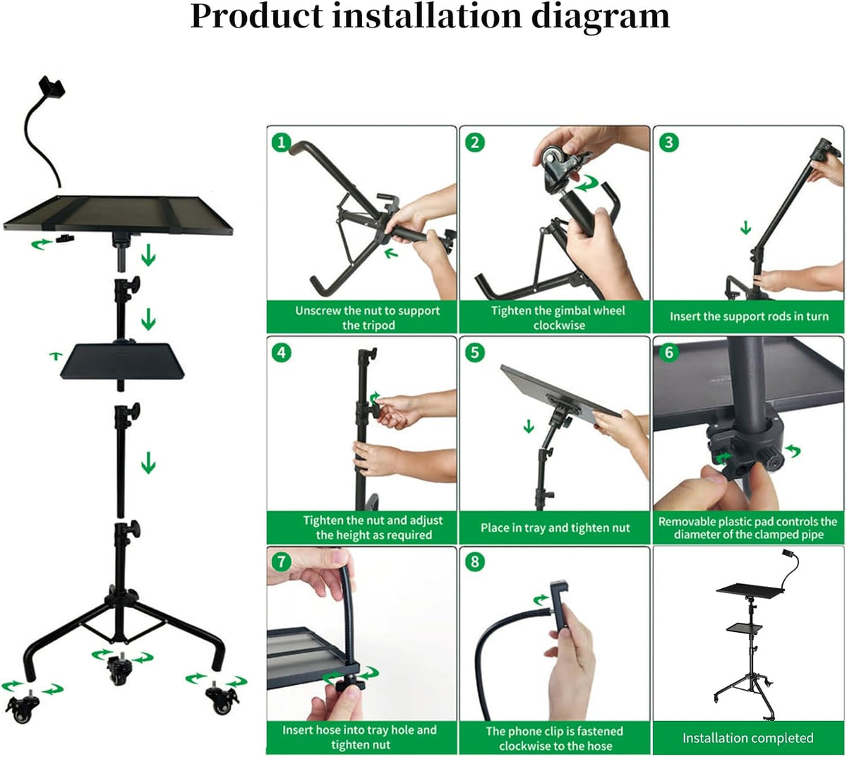 Rolling DJ Laptop Tripod Stand Projector DJ Stand with Wheels & Casters