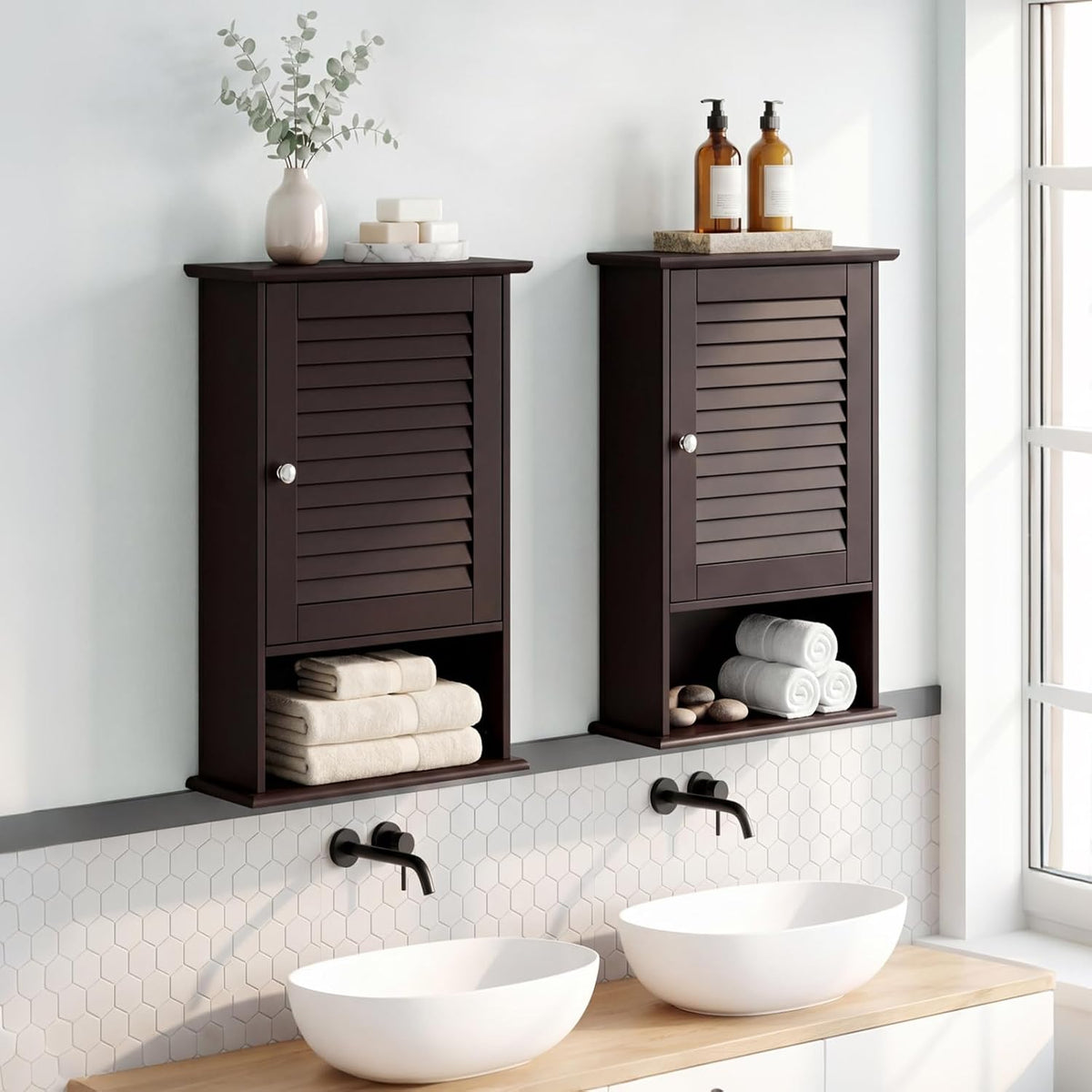 Tangkula Medicine Cabinet, Wall Mounted Bathroom Cabinet Single Door Wooden B...