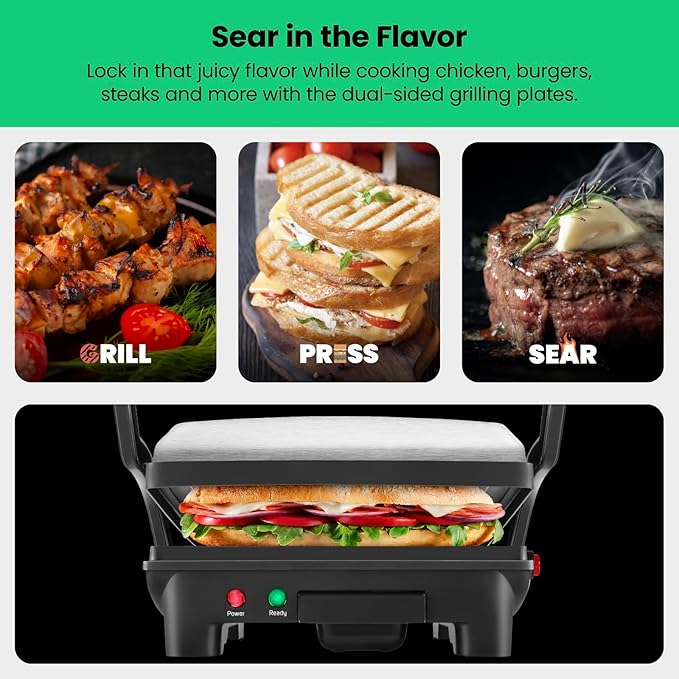 Chefman Panini Press Grill and Gourmet Sandwich Maker Non-Stick Coated Plates