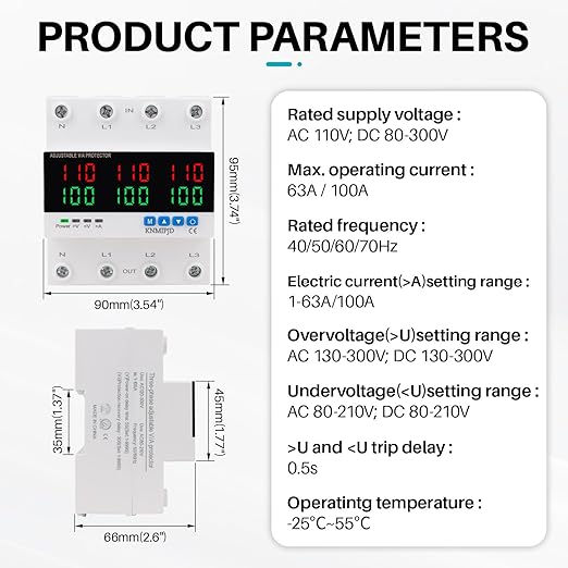 KNMIPJD Over Under Voltage Protection Device, 110V 100A Adjustable Circuit