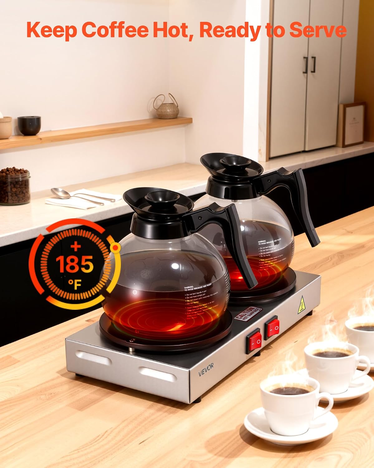 VEVOR Commercial Coffee Decanter Warm Plate, 80W x 2 Coffee-Carafe Warmer, Du...