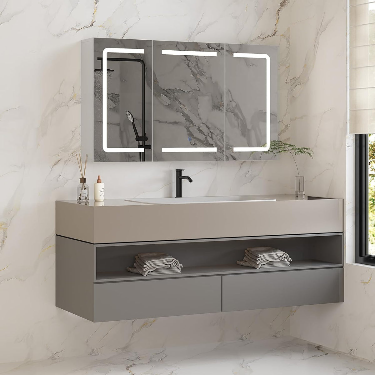Medicine Cabinet Organizer with Mirror, Lighted Bathroom Medicine Cabinet wit...