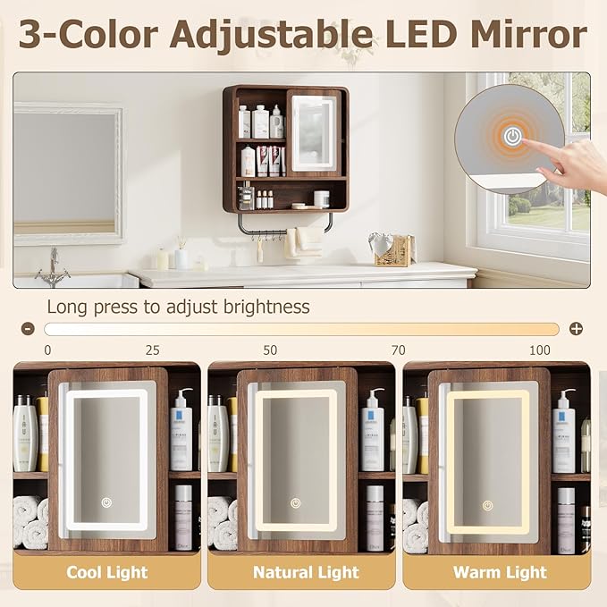 QUW Bathroom Wall Cabinet with Sliding Mirror Door, Modern Medicine Cabinet
