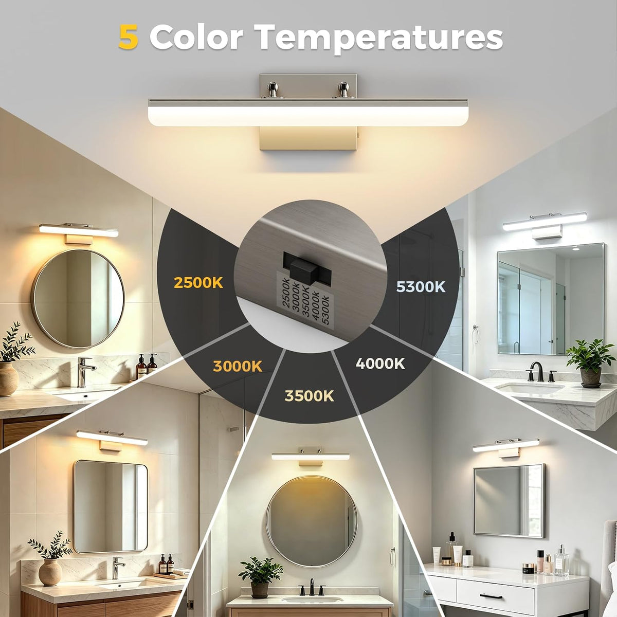 Brushed Nickel Vanity Light, 15.7” Dimmable LED Bathroom Light Bar with 5CCT,...