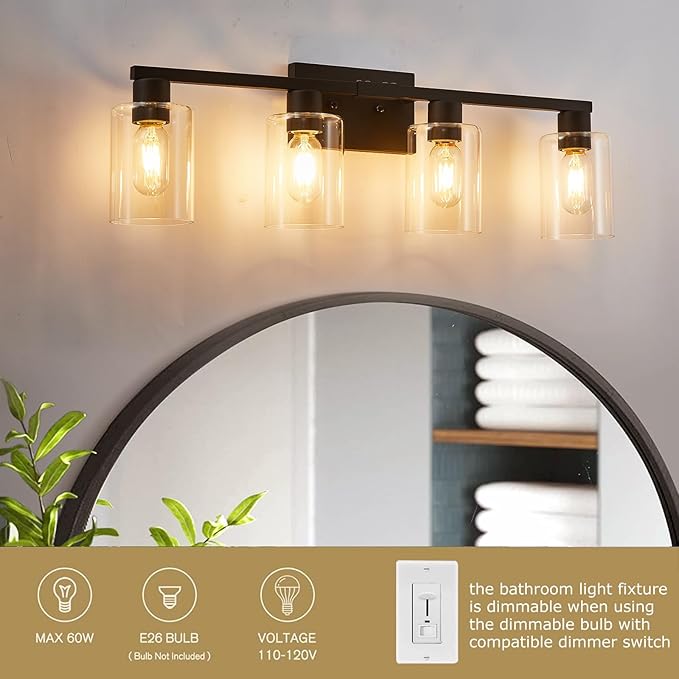 SOPEAS 4 Light Bathroom Vanity Light Fixtures, Bathroom Lighting Fixtures Over