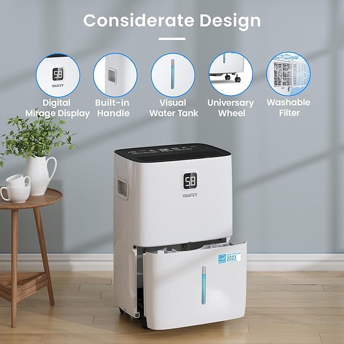 Yaufey 6000 Sq. Ft. Energy Star Certified Dehumidifier, Max 120 Pints