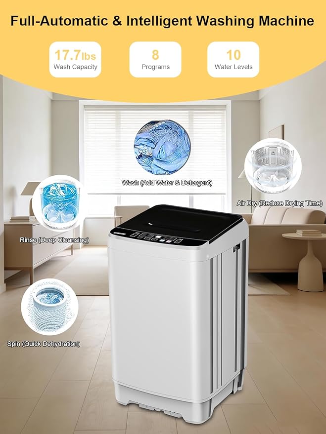 17.7 lbs Small Compact Portable Full-Automatic Washing Machine 10 Wash Program