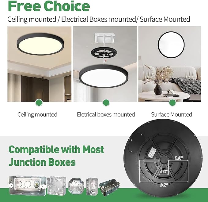 15.8 Inch Dimmable LED Flush Mount Ceiling Light, 3000K/3700K/4000K/5000K/600...