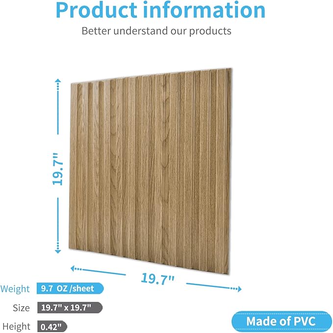 Art3d Slat Wall Panel, 3D Fluted Textured Panel 12-Tile 19.7 x 19.7in. (12-Pack)