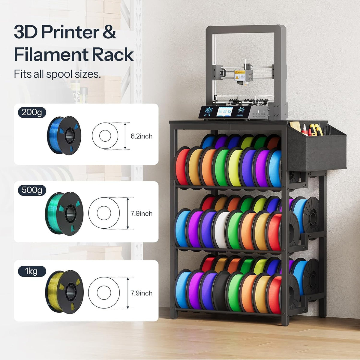 HOOBRO 3D Printer Stand with Filament Storage Rack, Holds 48 Spools, Black