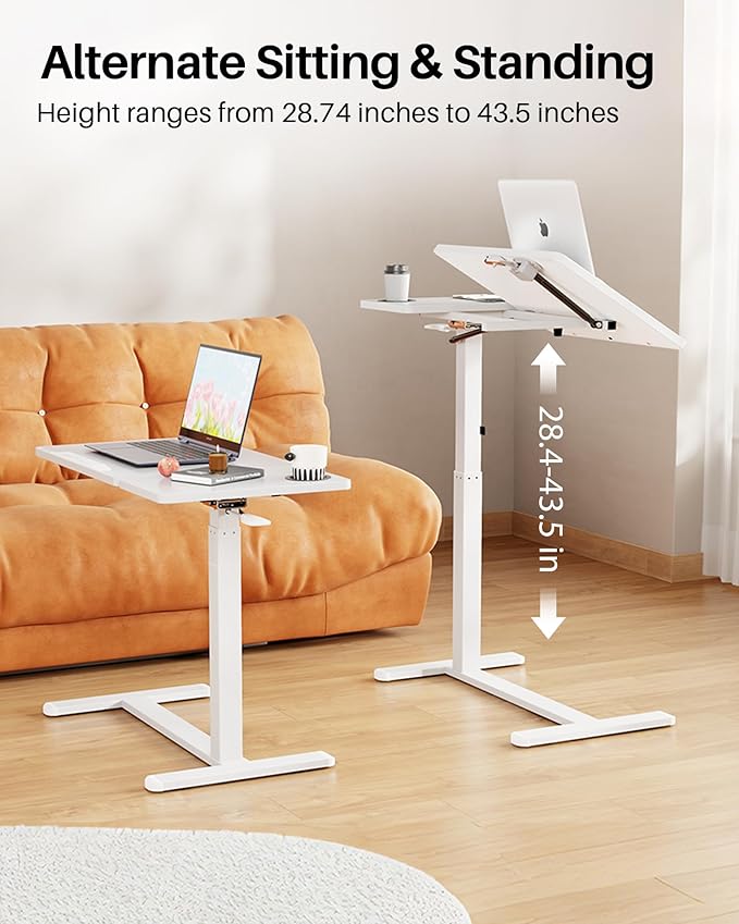 Overbed Table with Wheels, Pneumatic Height Adjustable Overbed Bedside Table