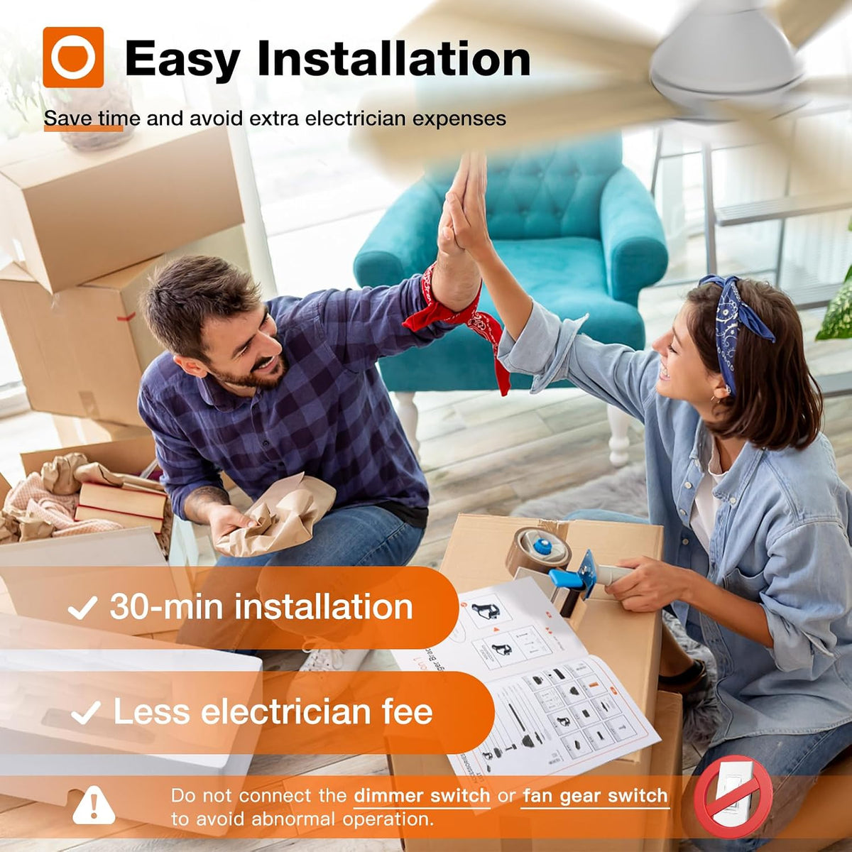 addlon 42 Inch White Low Profile Ceiling Fans with Lights and Remote